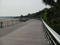 Boardwalk at the beachfront at Sunken Meadow State Park.
