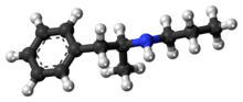 Ball-and-stick model of the propylamphetamine molecule