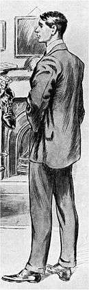 drawing of tall, slim young man of assured bearing, smartly dressed