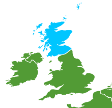 A map of the United Kingdom area, with Scotland colored
