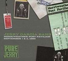 A Merriweather Post Pavilion ticket stub, a Keystone Berkeley napkin, two photos of Jerry Garcia as a stage magician conjuring a guitar from out of a hat, and a backstage pass for the Jerry Garcia Band