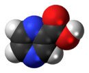 Space-filling model of the pyrazinoic acid molecule