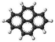 Ball-and-stick model of the pyrene molecule
