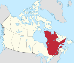 Map of Canada with Quebec highlighted in red