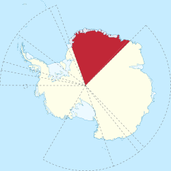 Location of  Queen Maud Land  (red)on Antarctica  (white)