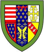  A shield displaying the coat of arms of Queens' College, Cambridge