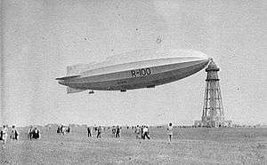 An airship moored at a mast