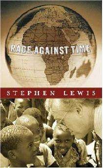 The book cover shows an image of a globe centered on Africa and an image of author Stephen Lewis interacting with several young children