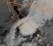 Satellite image of Tropical Storm Rachel moving across Baja California