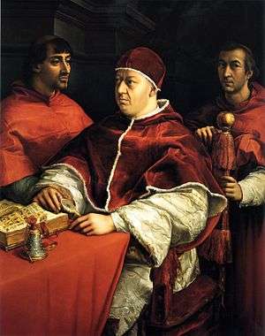 Portrait of Pope Leo X with future Pope Clement VII and Cardinal Luigi de' Rossi