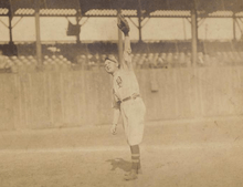 Ralph Mattis fielding for the Pittsburgh Rebels in 1914.