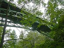 A steel bridge arching over a ravine