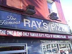 One of many Ray's Pizza restaurants in New York City, Famous Ray's was at 6th Avenue and 11th Street in Greenwich Village, Manhattan