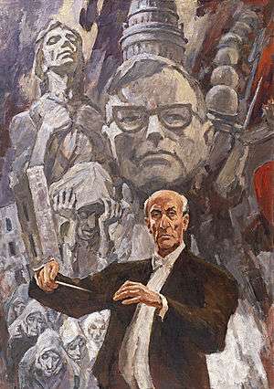 Painting "The Leningrad Symphony. Conducted by Yevgeny Mravinsky", 1980, by Russian artist Lev Alexandrovich Russov