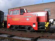 Rolls-Royce Sentinel diesel locomotive, painted in the bright red livery of Esso petroleum