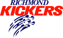 Richmond Kickers spelled out in blue and red lettering respectively, with a soccer ball underneath.
