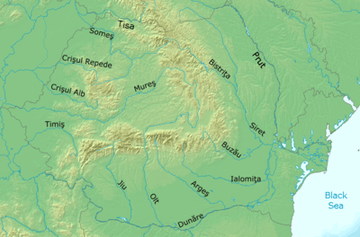 Map of rivers in Romania