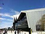A different angle of the front of the Riverside Museum