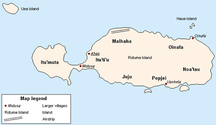 Schematic map of Rotuma indicating districts and main villages.