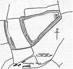 Plan drawing with shading showing the position of earthworks.