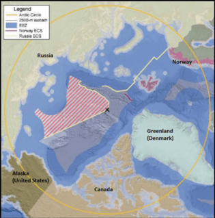 Map showing Russian claims in the Arctic.