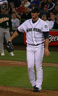 Ryan Rowland-Smith wearing the Seattle Mariners home uniform in 2008.