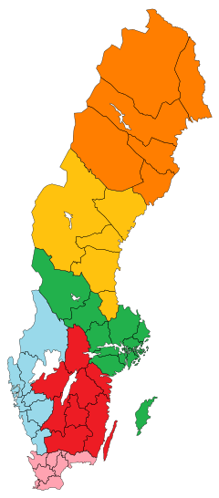 Clickable image map showing the geographic boundaries of district courts in Sweden.