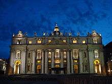 A photograph of the façade of St. Peter's Basilica.