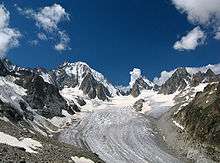 glacier in Switzerland flowing down from the Mont Blanc massif