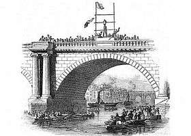 This is a print of Samuel Gilbert Scott leaping from Waterloo Bridge.