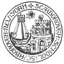 A school seal depicting a castle and ship
