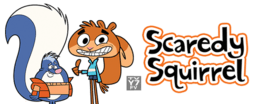 Dave and Scaredy Squirrel stand next to the show's title