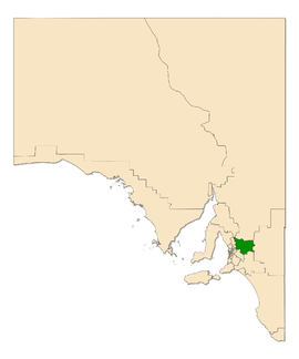 Map of South Australia with electoral district of Schubert highlighted