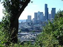 Downtown Seattle from a wooded hill