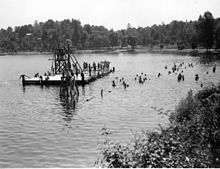 Swimming in Lake Washington at Colman Park, Seattle, Washington, U.S. in 1950.