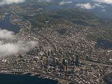 Aerial view of downtown Seattle.