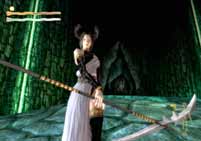 Rurufon, a female non-player character, returns from the original Shadow Tower and can be seen here carrying a scythe.