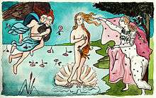 Shitty Watercolour's rendition of 'The Birth of Venus' by Sandro Botticelli