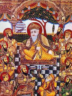 Guru Nanak with Bhai Bala, Bhai Mardana and Sikh Gurus