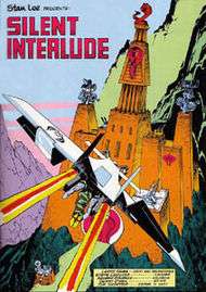 Page form a comic book depicting a ninja warrior on a small aircraft flying towards an ominous mountain castle, with the words "Silent Interlude" in the foreground.
