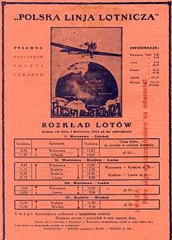 The 1925 timetable of "Polska Linja Lotnicza Aerolloyd"