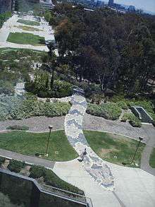 Image of the Snake Path taken from one of the upper floors in Geisel Library.