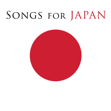 Large red circle centered on a white background. The words "Songs for Japan" appear in black majuscule font above the circle, with "Japan" written in red.