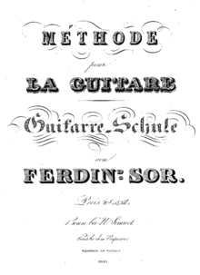 An image of the cover of Sor's Méthode pour la Guitare, the title and author's name appear in stylized text