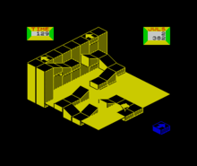 Horizontal rectangle video game screenshot (from the ZX Spectrum version) that is a digital representation of a three dimensional path.