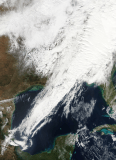 Satellite image of storm line into Gulf of Mexico