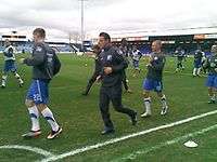 Stockport County Players warm up vs. Cambridge United