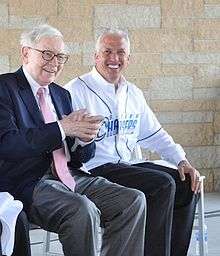 Warren Buffett (left) and Gary Green (right) at news conference announcing new ownership of the Omaha Storm Chasers.