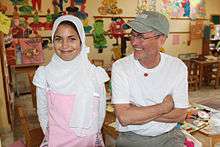 Robert Bilheimer and a student at a school in Egypt