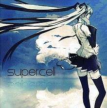 The back view of a girl with long hair flowing in the wind, with a cloudy sky in the background, and the word Supercell on the sky portion.